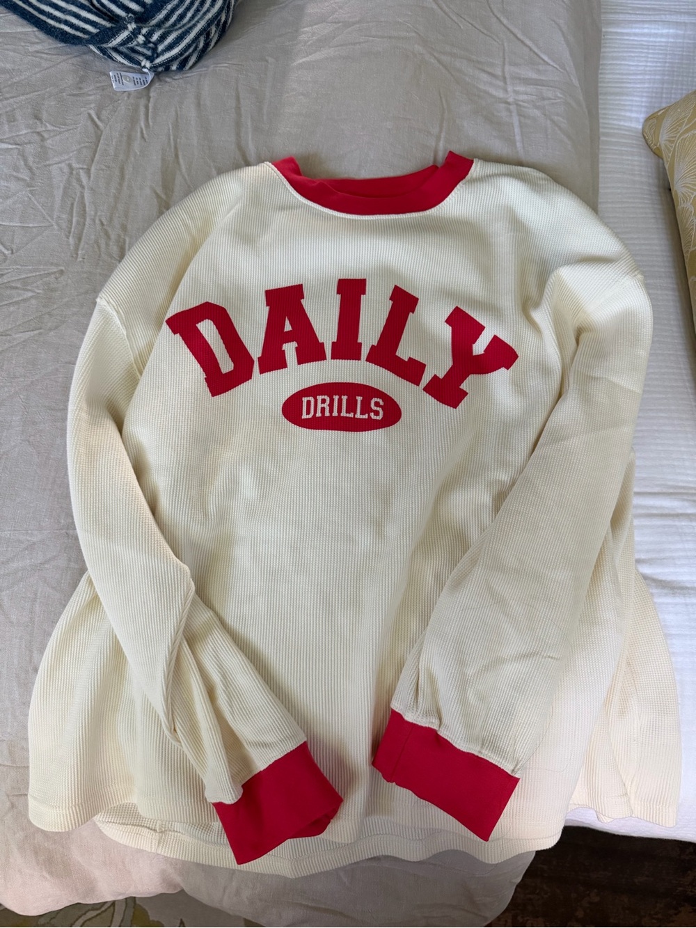 Daily Drills Cream Thermal Top with Red Trim